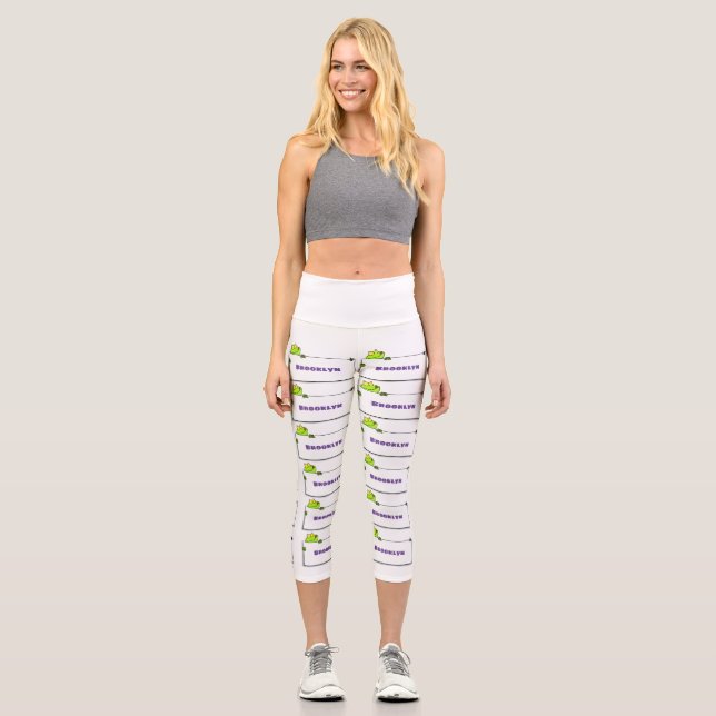 Leggings Capri Illustration de carte de grenouille verte mignonne (Recto)