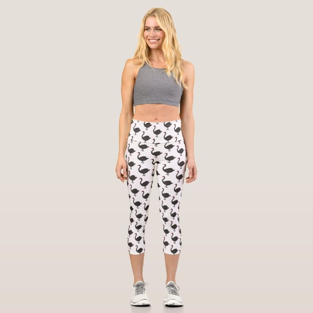 Leggings Capri Illustration de cygne noir (Recto)
