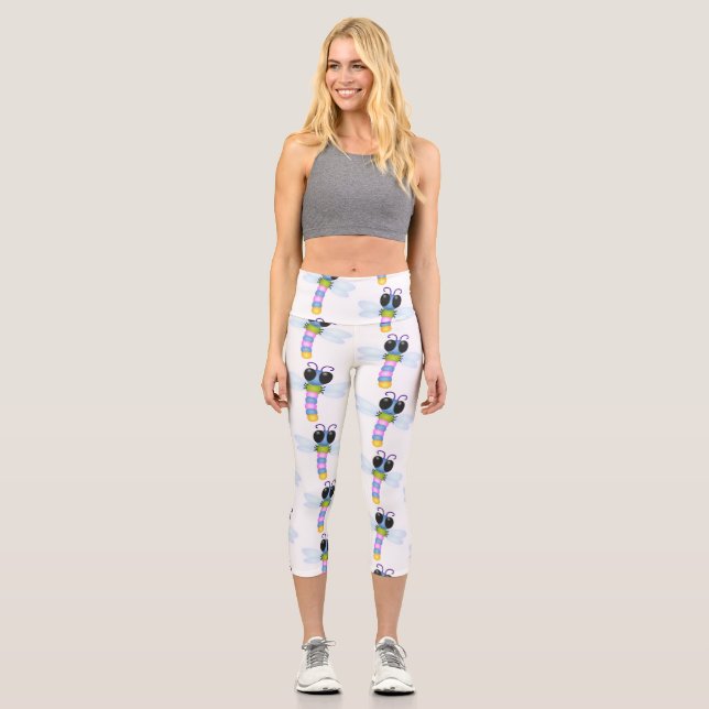 Leggings Capri Illustration de dessin animé de libellule bleue et (Recto)
