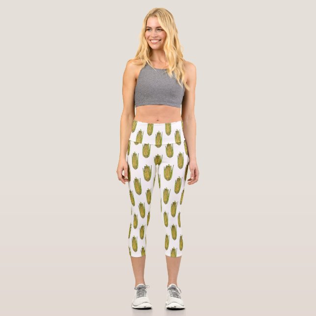 Leggings Capri Illustration de dessin sur le maïs (Recto)