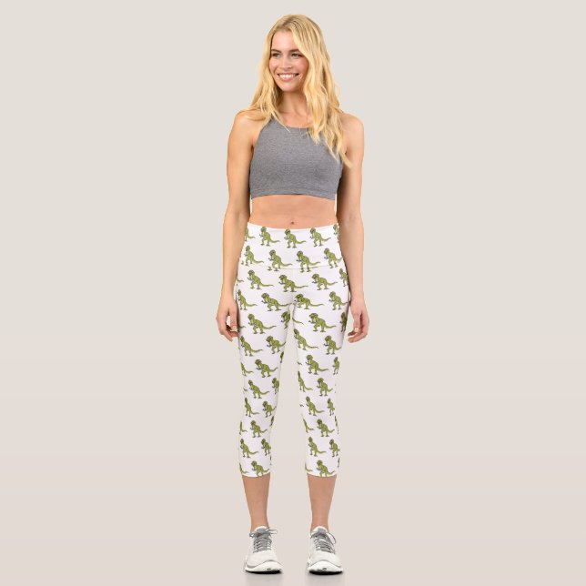 Leggings Capri Illustration de dinosaure T rex drôle (Recto)