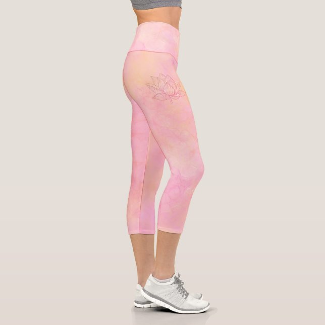 Leggings Capri Illustration de lotus élégant rose clair (Droite)