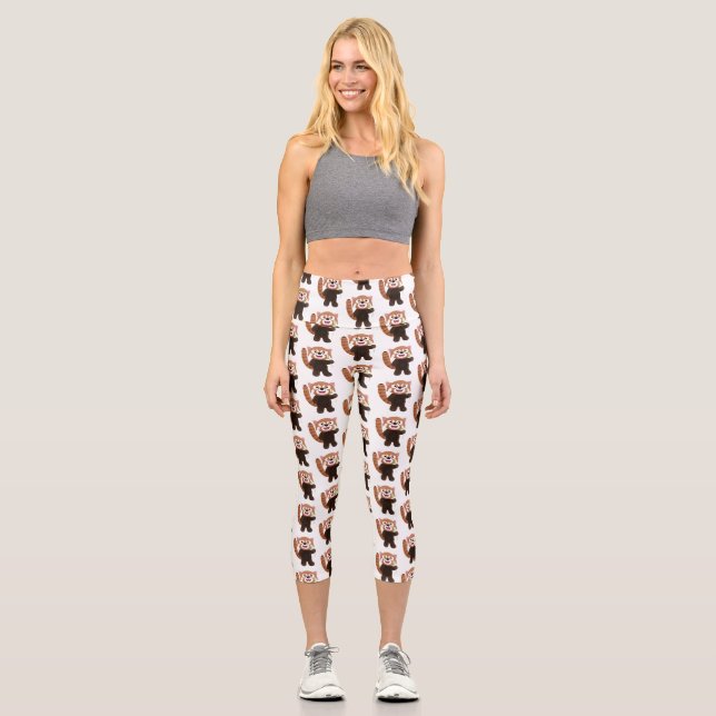 Leggings Capri Illustration de panda rouge mignon (Recto)