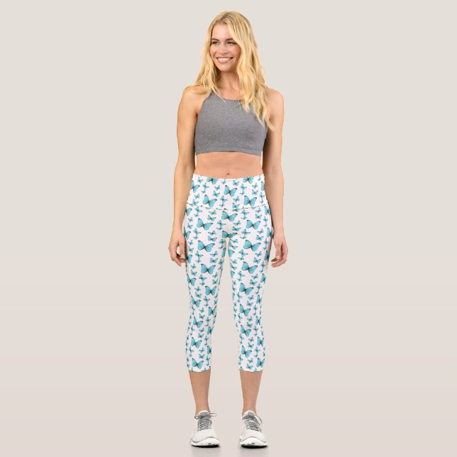 Leggings Capri illustration de papillons Morpho de dessin animé (Recto)