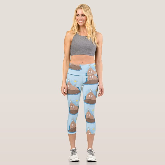 Leggings Capri Illustration drôle de morse joyeux (Recto)