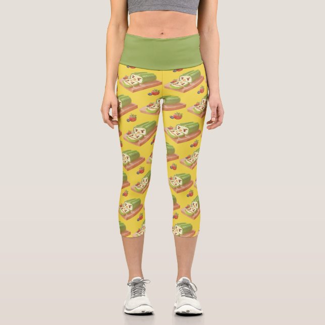 Leggings Capri Illustration du rouleau de gâteau Matcha (Recto)