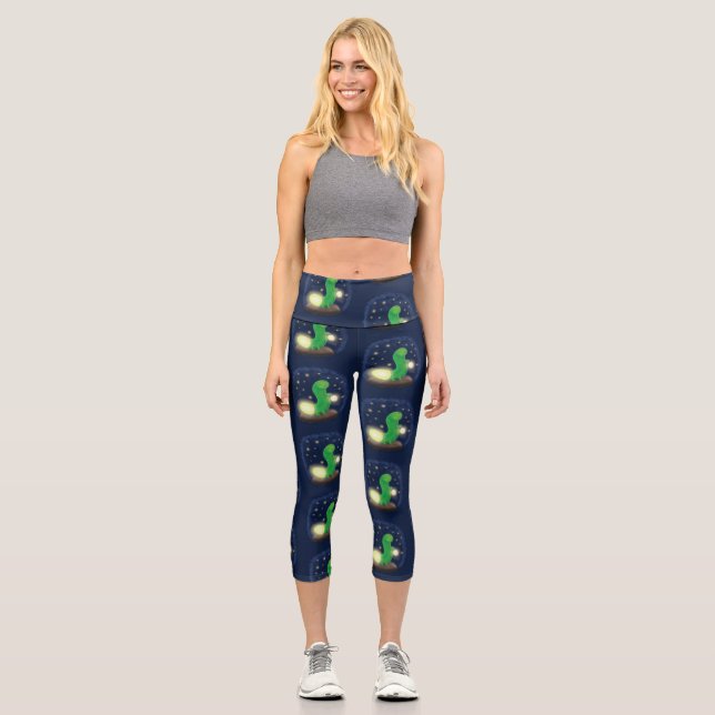 Leggings Capri Illustration du ver vert mou (Recto)
