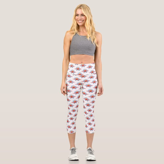 Leggings Capri Illustration d'un avion rouge volant mignon (Recto)