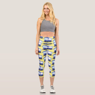 Leggings Capri Illustration d'un bus moderne bleu mignon