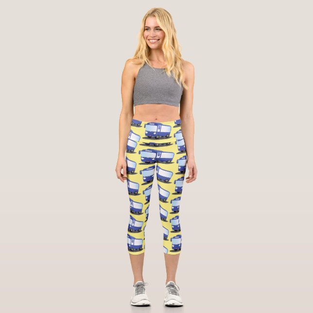 Leggings Capri Illustration d'un bus moderne bleu mignon (Recto)