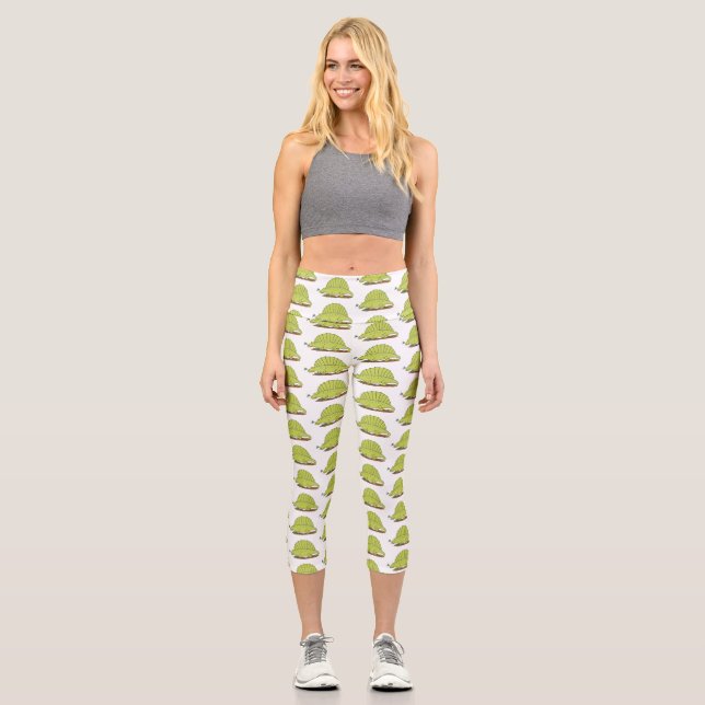 Leggings Capri Illustration d'un dimétrodon vert mignon (Recto)