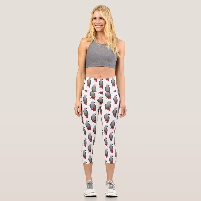 Leggings Capri Illustration d'un perroquet gris en Afrique (Recto)