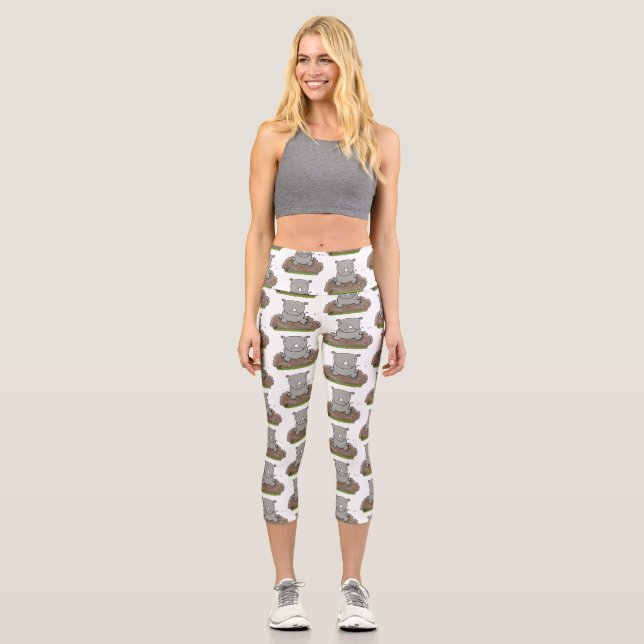 Leggings Capri Illustration d'un petit rhinocéros (Recto)
