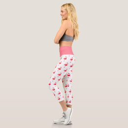 Leggings Capri Illustration Flamant rose rose Père Noël Noël