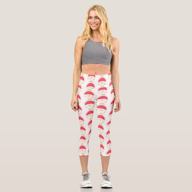 Leggings Capri Illustration mignon du ramboutan rose (Recto)