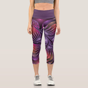 Leggings Capri Imaginaire coloré Abstrait Trippy Violet Fractal