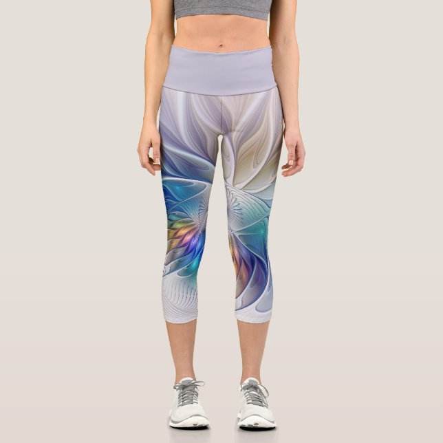 Leggings Capri Imaginaire Floral, Fleur Fractale Abstraite coloré (Recto)