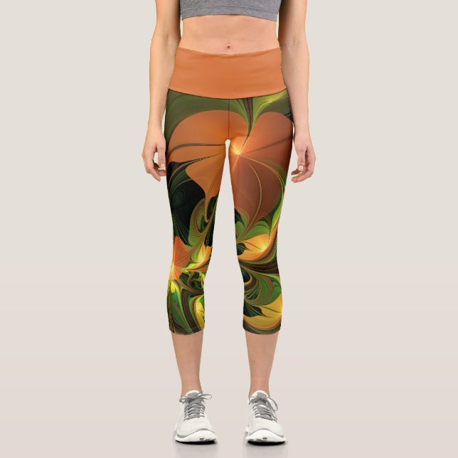 Leggings Capri Imaginaire Plante Abstrait rouille verte Brown fra (Recto)
