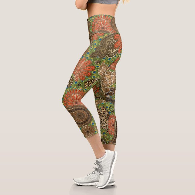 Leggings Capri Imaginaire poster de animal en terre cuite Paisley (Gauche)