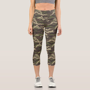 Leggings Capri Impression Camo, Motif de camouflage Brown vert pe