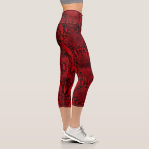 Leggings Capri Impression de la peau de serpent rouge