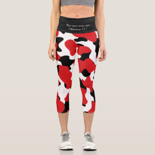 Leggings Capri Impression de vache noire rouge tendance personnal