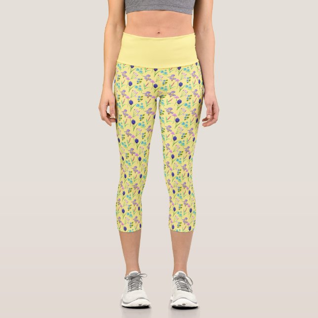 Leggings Capri Impression fleur sauvage délicate en aquarelle sur (Recto)