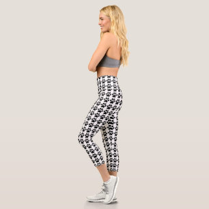 Leggings Capri Imprimé de patte de yoga mignon blanc et noir tend