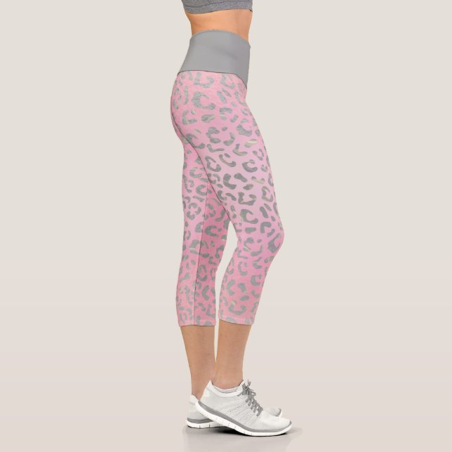 Leggings Capri Imprimé léopard argent rose pastel (Droite)