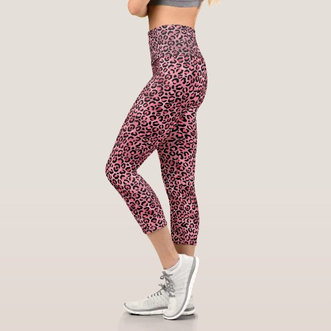 Leggings Capri Imprimé léopard noir rose chic tendance (Gauche)