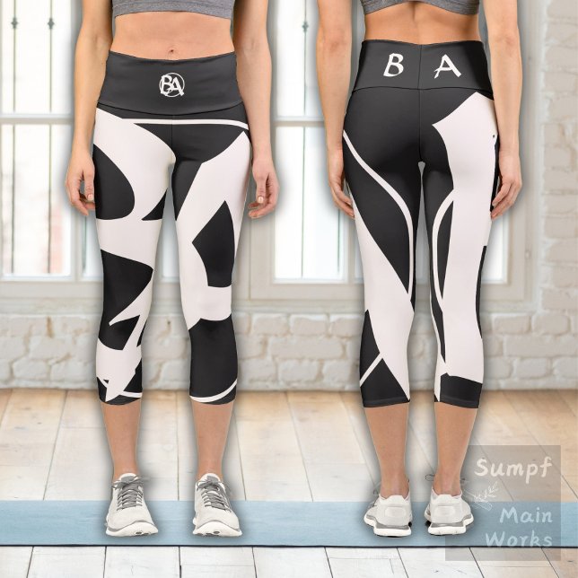 Leggings Capri Initiales surdimensionnées en blanc et noir (Créateur téléchargé)