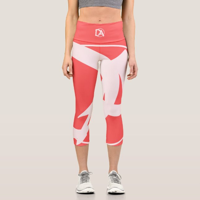 Leggings Capri Initiales surdimensionnées en rosé et rouge (Recto)