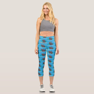Leggings Capri Ippopotame drôle mignon avec dessin animé d'oiseau