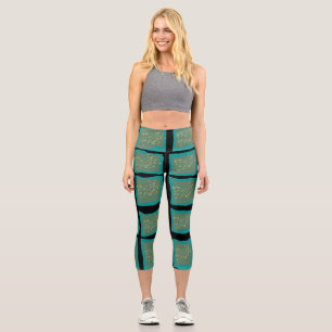 Leggings Capri Jade et Turquoise avec or