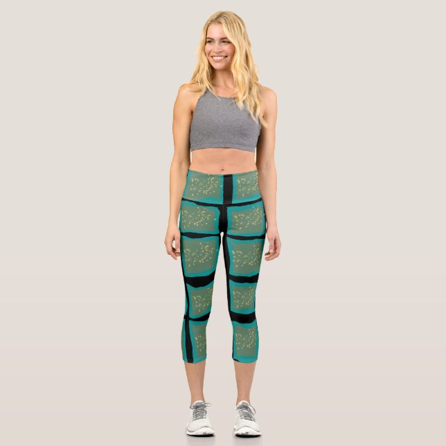 Leggings Capri Jade et Turquoise avec or (Recto)