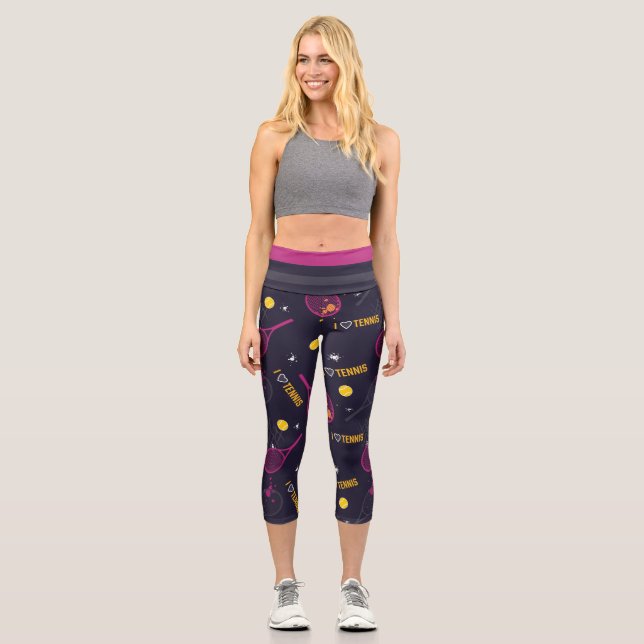 Leggings Capri J'adore le tennis rose neon motif (Recto)