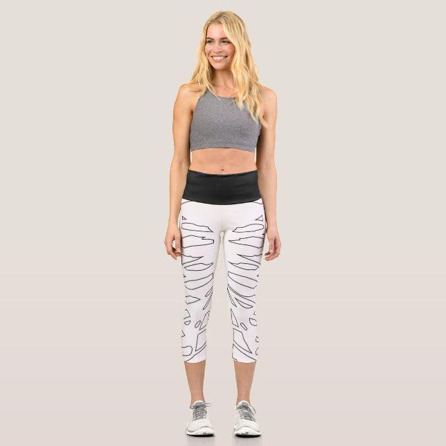 Leggings Capri jambe noire noire blanche de la nervure squelette (Recto)