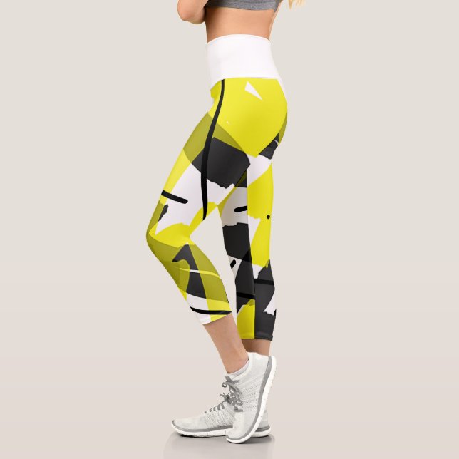 Leggings Capri Jambes de Capri gris jaune d'art Abstrait (Gauche)