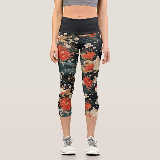 Leggings Capri Japonais Koi Poisson Motif (Recto)