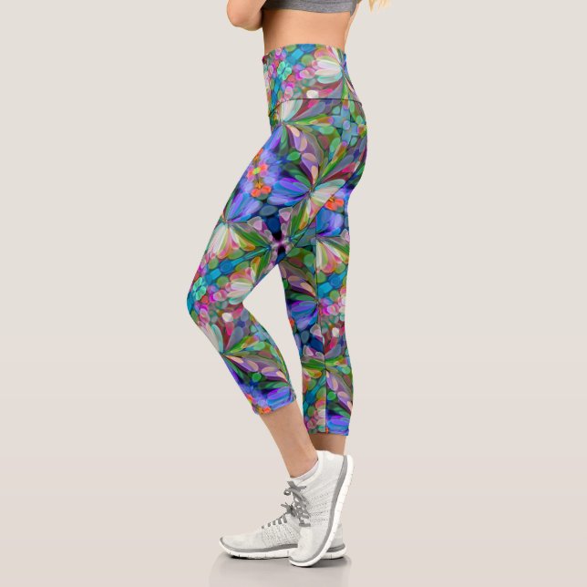 Leggings Capri Jardin de fleurs sauvages de libellule Abstrait Fl (Gauche)