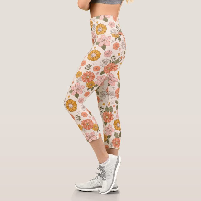 Leggings Capri Jardin rose et orange Motif (Gauche)