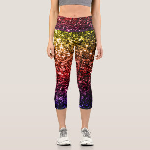 Leggings Capri Jaune arc-en-ciel rouge violet faux parties scinti