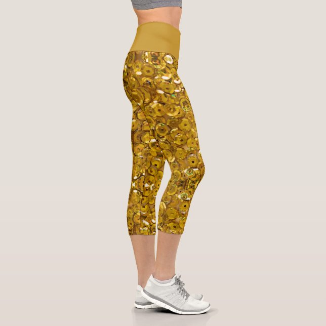 Leggings Capri Jaune or foncé faux éclat paillettes Romantique   (Droite)
