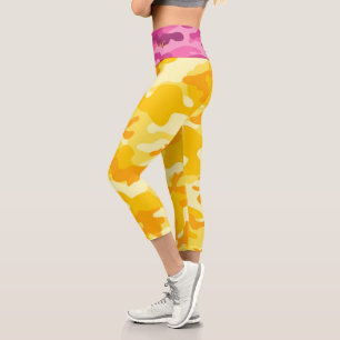 Leggings Capri Jaune rose Camo Monogrammes INITIALES FEMMES Color