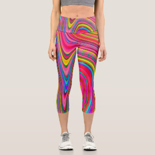 Leggings Capri Jaune, Rouge et Bleu Abstrait Groovy Art Tripant