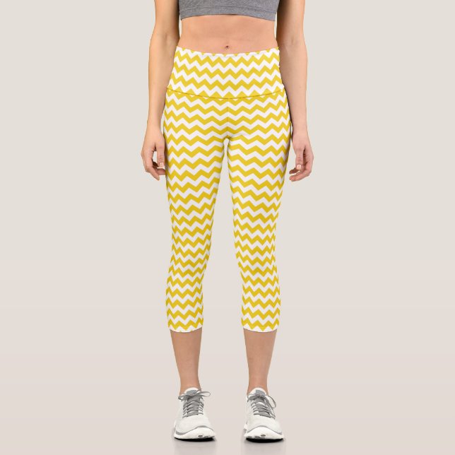 Leggings Capri Jaune Zigzag, Jaune Chevron, Motif géométrique (Recto)