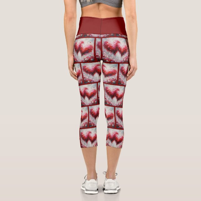 Leggings Capri Je T'Aime Deux Coeurs Abstraits Peindre Valentine (Verso)