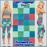 Leggings Capri JOIGNONS DE STYLE CAPRI - Patchwork couleur   Bleu<br><div class="desc">(* REMARQUE * : Les images florales sur la ceinture peuvent être retirées, changées en image de votre choix, ou texte personnalisé.) Une image de style patchwork de Carrés de couleur est présentée sur ces Leggings colorés de style Capri. Disponible en cinq tailles pour femmes (XS, S, M, L, XL)....</div>
