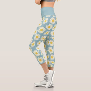 Leggings Capri Joli bleu ciel et floral blanc Daisy