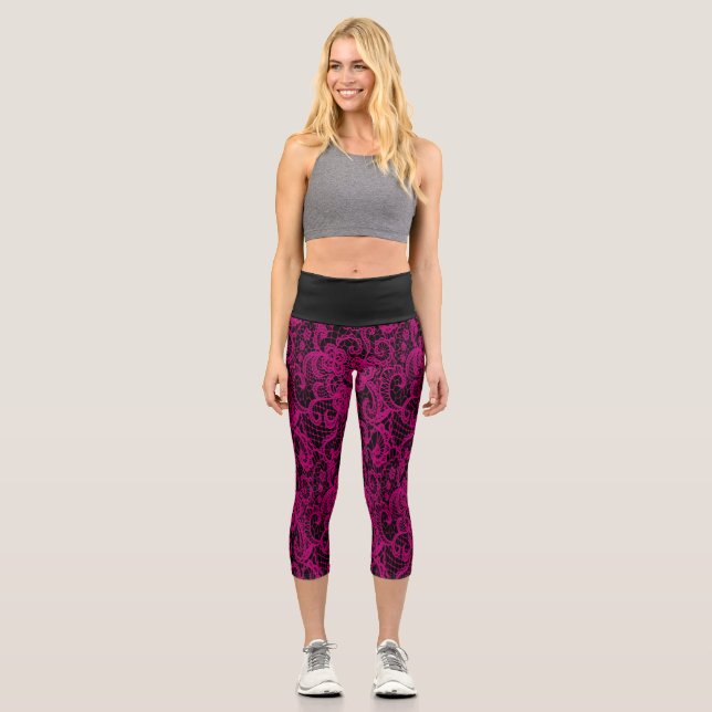 Leggings Capri Joli Dentelle Rose Délicieuse (Recto)